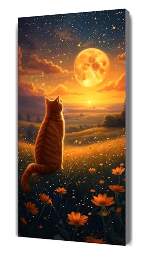 Diamond Painting Mond Diamant Painting Bilder für Erwachsene, 5D DIY Katze Diamanten Malerei Kunst Kristall Stickerei Kreuzstich Zubehör Basteln Mädchen Geschenke, Wand Deko Wohnzimmer 40x80cm G-488 von Gooxehuu