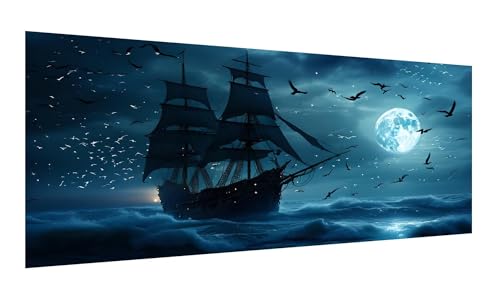 Diamond Painting Mond Diamant Painting Bilder für Erwachsene, 5D DIY Schiff Diamanten Malerei Kunst Kristall Stickerei Kreuzstich Zubehör Basteln Mädchen Geschenke, Wand Deko Wohnzimmer 40x80cm G-487 von Gooxehuu