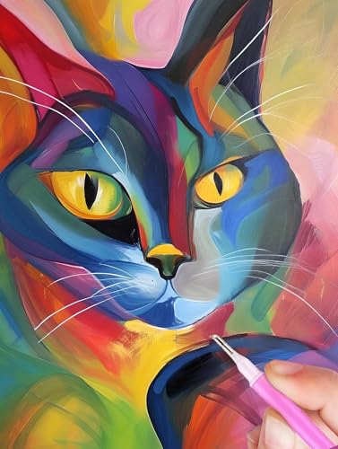 Diamond Painting Set für Erwachsene, 5D Abstrakt Diamant Painting Bilder Kinder Zubehör, Katze Vollbohrer Diamant Kunst Malerei Stickerei Kreativ Set für Erwachsene, Home Deko Wohnzimmer 45x60cm Y-53 von Gooxehuu