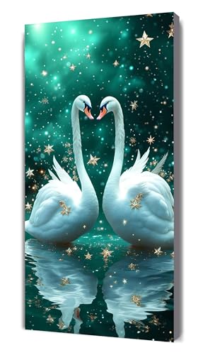 Diamond Painting Tier Diamant Painting Bilder für Erwachsene, 5D DIY Schwan Diamanten Malerei Kunst Kristall Stickerei Kreuzstich Zubehör Basteln Mädchen Geschenke, Wand Deko Wohnzimmer 80x40cm G-599 von Gooxehuu