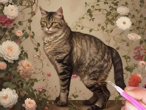 Katze Diamond Painting Erwachsene, 5D Diamant Painting Bilder Blume Diamond Painting Kinder, DIY Mosaikherstellung Malen Nach Zahlen Full Drill Stickerei Malerei Kits für Home Wand Décor 40x50cm Y-814 von Gooxehuu