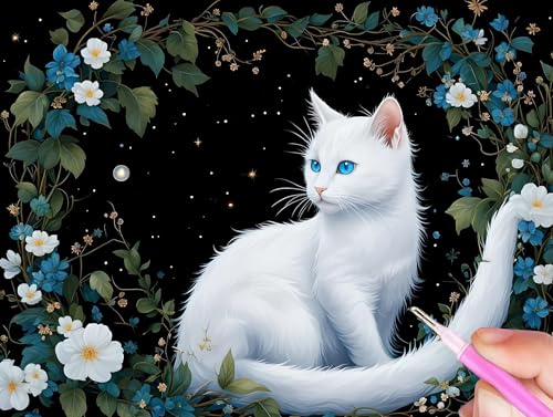 Katze Diamond Painting Erwachsene, 5D Diamant Painting Bilder Blume Diamond Painting Kinder, DIY Mosaikherstellung Malen Nach Zahlen Full Drill Stickerei Malerei Kits für Home Wand Décor 40x50cm Y-813 von Gooxehuu