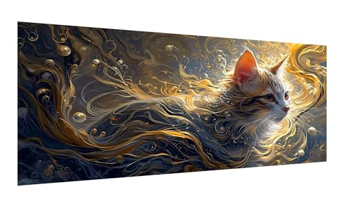 Tier Diamond Painting Erwachsene XXL, 5D Katze Diamant Painting Bilder Anfänger, DIY Vollbohrer Diamanten Malerei Kristall Stickerei Kreuzstich Diamond Painting Set, Wand Deko Wohnzimmer 55x110cm G-81 von Gooxehuu