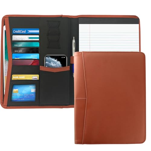 Gorbado Padfolio Portfolio Ledermappe A4 Multifunktionskombination Konferenzmappe Portfolio mit 20,3 x 27,9 cm nachfüllbarem, liniertem Notizblock, Braun von Gorbado