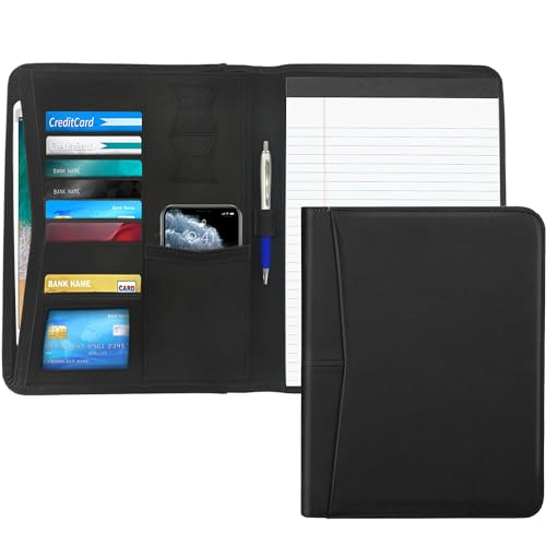 Gorbado Padfolio Portfolio Ledermappe A4 Multifunktionskombination Konferenzmappe Portfolio mit 20,3 x 27,9 cm nachfüllbarem, liniertem Notizblock, schwarz von Gorbado