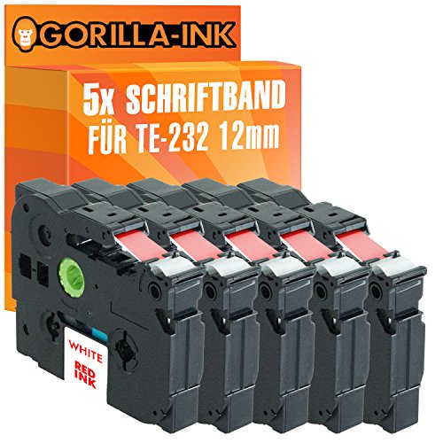 Gorilla-Ink 5x Schriftbandkassette kompatibel mit Brother P-Touch TZ-232 TZe-232 Rot-Weiß von Gorilla-Ink, kein Brother Original