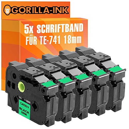 Gorilla-Ink 5x Schriftbandkassette kompatibel mit Brother P-Touch TZ-741 TZe-741 Schwarz-Grün von Gorilla-Ink, kein Brother Original