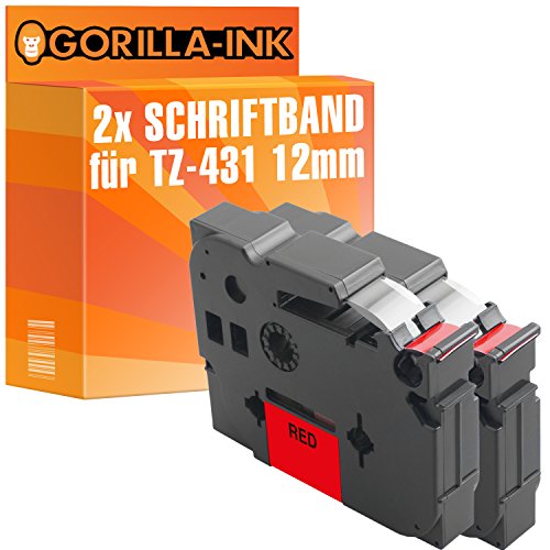 Gorilla-Ink 2X Schriftband kompatibel mit Brother P-Touch TZ-431 TZe-431 Schwarz-Rot von Gorilla-Ink