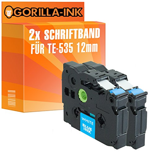 Gorilla-Ink 2x Schriftbandkassette kompatibel mit Brother P-Touch TZ-535 TZe-535 Weiß-Blau von Gorilla-Ink