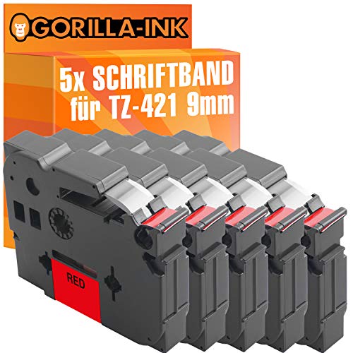 Gorilla-Ink 5x Schriftband kompatibel mit Brother P-Touch TZ-421 TZe-421 Schwarz-Rot von Gorilla-Ink