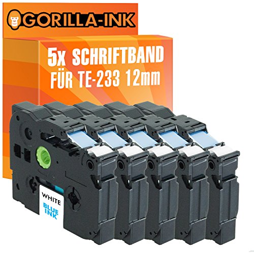 Gorilla-Ink 5x Schriftbandkassette kompatibel mit Brother P-Touch TZ-233 TZe-233 Blau-Weiß von Gorilla-Ink