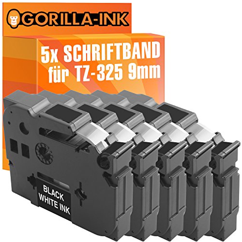 Gorilla-Ink 5x Schriftbandkassette kompatibel mit Brother P-Touch TZ-325 Weiß-Schwarz von Gorilla-Ink