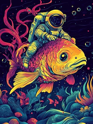 Gorshine Diamond Painting Astronaut, DIY Diamond Painting Zubehör Fisch, Runde Vollbohr Crystal Strass Stickerei Pictures Kunsthandwerk für Home Dekoration Wanddekoration 30x40cm-58 von Gorshine