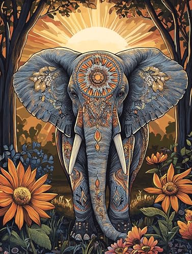 Gorshine Diamond Painting Elefant, DIY Diamond Painting Zubehör Tier, Runde Vollbohr Crystal Strass Stickerei Pictures Kunsthandwerk für Home Dekoration Wanddekoration 30x40cm-29 von Gorshine