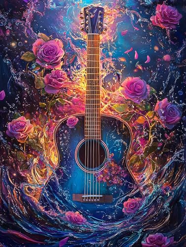 Gorshine Diamond Painting Gitarre, DIY Diamond Painting Zubehör Musikinstrument, Runde Vollbohr Crystal Strass Stickerei Pictures Kunsthandwerk für Home Dekoration Wanddekoration 30x40cm-27 von Gorshine