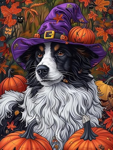 Gorshine Diamond Painting Hundekürbis, DIY Diamond Painting Zubehör Halloween, Runde Vollbohr Crystal Strass Stickerei Pictures Kunsthandwerk für Home Dekoration Wanddekoration 30x40cm-3 von Gorshine