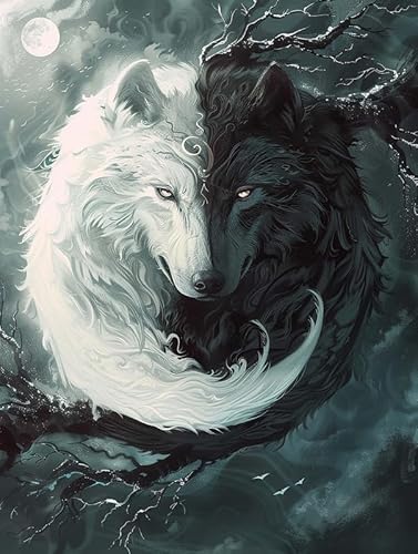 Gorshine Diamond Painting Wolf, DIY Diamond Painting Zubehör Tier, Runde Vollbohr Crystal Strass Stickerei Pictures Kunsthandwerk für Home Dekoration Wanddekoration 30x40cm-13 von Gorshine