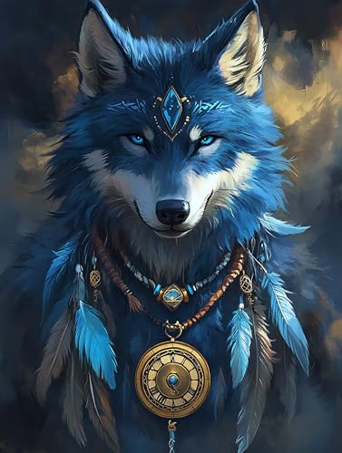 Gorshine Diamond Painting Wolf, DIY Diamond Painting Zubehör Tier, Runde Vollbohr Crystal Strass Stickerei Pictures Kunsthandwerk für Home Dekoration Wanddekoration 30x40cm-70 von Gorshine