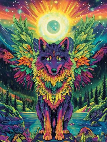 Gorshine Diamond Painting Wolf, DIY Diamond Painting Zubehör Tier, Runde Vollbohr Crystal Strass Stickerei Pictures Kunsthandwerk für Home Dekoration Wanddekoration 30x40cm-71 von Gorshine