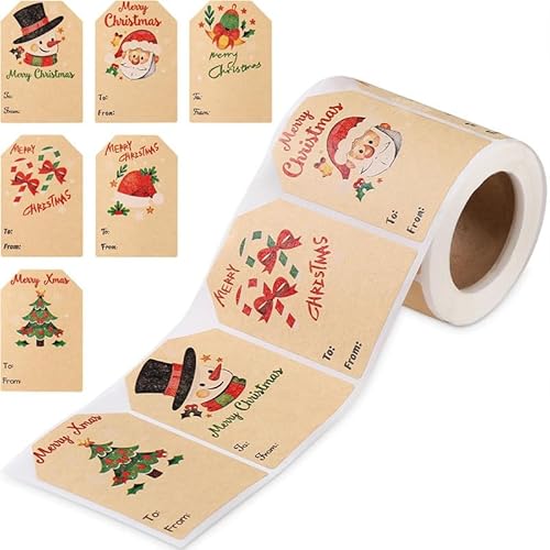 250 Stück Selbstklebende Kraftpapier Weihnachtsetiketten Weihnachtsmann Aufkleber Weihnachtsetiketten Weihnachten Geburtstag Hochzeit Urlaub Dekorationen von Gorwagely