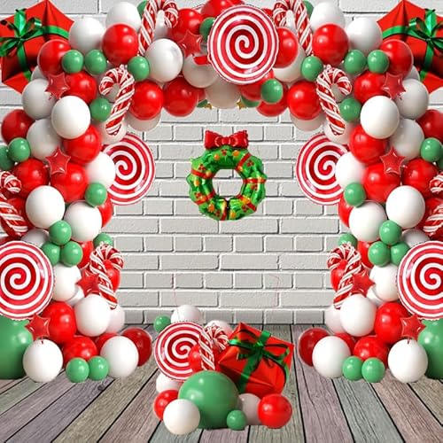 Weihnachtsballons Girlande Bogen Kit - Rot Grün Gold Konfetti Ballons mit Süßigkeiten Mylar Ballons für Weihnachten Urlaub Süßigkeiten Thema 2025 Neujahr Geburtstag Xmas Party Dekorationen von Gorwagely