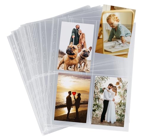 100 Postkarten Hüllen DIN A4, 130my Stabile Sammelhüllen 10,8 x 15,2 cm, Prospekthülle Fotohüllen mit Einstecktaschen (4x Din A6), Ordnungshüllen Transparent und Robustheit, für Postkartensammlung von Gosirm