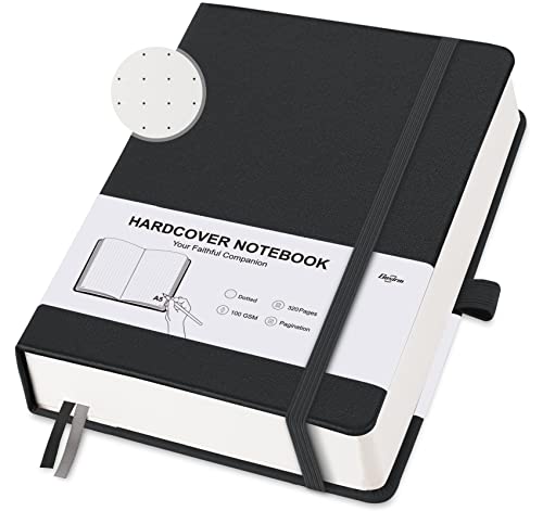 Notizbuch A5 Dotted Journal - 320 Nummerierte Seiten Hardcover Notizbücher mit Frei Haftnotizen Teiler/Innentaschen, 100g/m² Tintenfestes Papier, für Frauen Männer Büro Schule, Schwarz von Gosirm