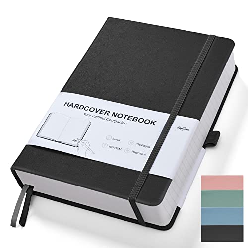 Notebook A5 liniert Journal Notizbuch - 320 Nummerierte Seiten Hardcover Notizbücher mit Frei Haftnotizen Teiler/Innentaschen, 100g/m² Tintenfestes Papier, für Frauen Männer Büro Schule, Schwarz von Gosirm