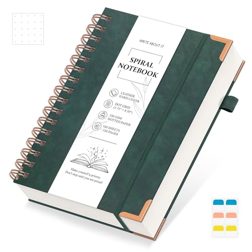 Notizbuch A5 Gepunktetes - Bullet Dot Journal 320 Seiten, Spiralgebundene Notizbücher für Schreiben, Notizblock 100gsm College Papier, Hardcover Tagebuch für Frauen Männer Arbeit Büro Schule, Grün von Gosirm