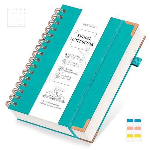 Notizbuch A5 Gepunktetes - Bullet Dot Journal 320 Seiten, Spiralgebundene Notizbücher für Schreiben, Notizblock 100gsm College Papier, Hardcover Tagebuch für Frauen Männer Arbeit Büro Schule, Türkis von Gosirm