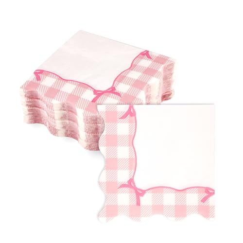 100 Stück Servietten Schleife, 12,7 x 12,7cm, 2-lagig Rosa Kariert mit Spitzenbesatz Servietten Kokette Schleife Themenparty-Dekoration für Brautverlobung Mädchen Babyparty Party Zubehör von Gosknor