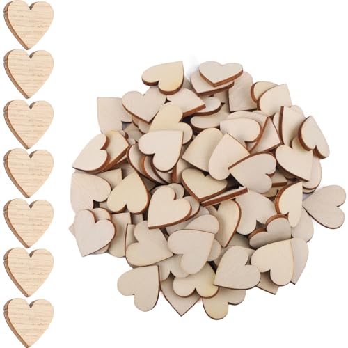 100st Holzherzen zum Basteln, 2cm Kleine Holzherz Anhänger Wooden Hearts Herzförmiges Schild Anhänger für Selbstgemachte Dekorationen für Geburtstage Valentinstag Hochzeiten Partys von Gosknor