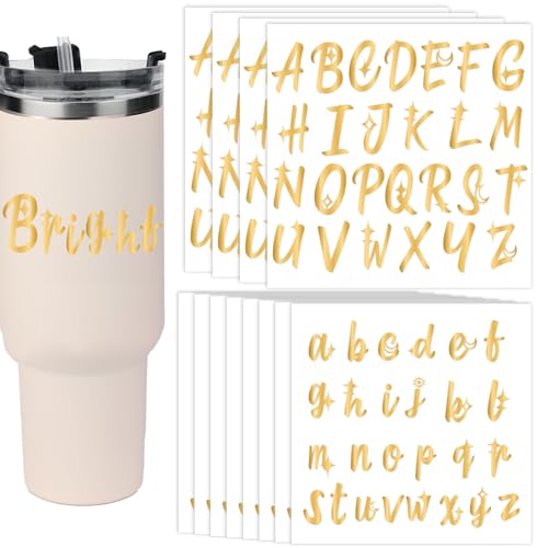 12 Blatt Buchstaben Aufkleber für Stanley Cup, Hochwertige Wasserfeste Transfer-Buchstabenaufkleber Namensaufkleber Transferaufkleber für Wasserflaschen Becher DIY-Dekorationszubehör(Gold) von Gosknor