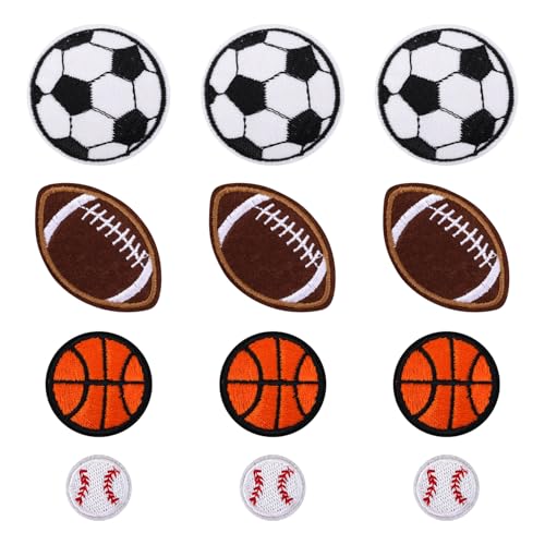 12 Stück Ballsport-Aufbügler, Baseball Aufnäher Chenille-Patches Basketball Baseball Volleyball Fußball zum Aufbügeln für Heimwerker-Zubehör Reparaturen Hüte Jeans Rucksäcke Kleidung von Gosknor