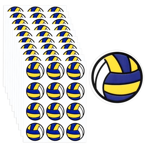 Gosknor 120stk Volleyball-Aufkleber, Sportaufkleber, Partygeschenke - Weiß, Gelb, Blau - laminierte Kupferplatten-Selbstklebung - Indoor - 13x10 cm, 3 cm Durchmesser von Gosknor