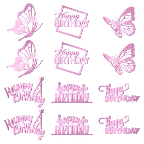 12stk Happy Birthday Kuchenaufsätze, Verspiegelter Acryl-Kuchenaufsatz Exquisite Seitliche Kuchendekorationen Happy Birthday Schild für Kuchendekorations-Zubehör-Set (Pink) von Gosknor