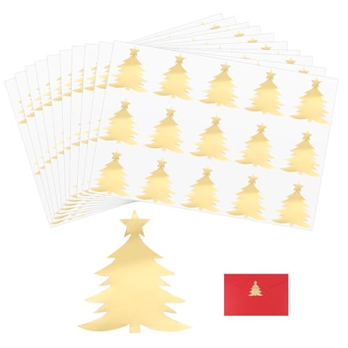 150stk/10 Blatt Weihnachtsaufkleber für Umschläge, Goldene Weihnachtsaufkleber Dekorative Weihnachtsetiketten für Grußkarten Geschenkverpackungen Weihnachtsanhänger (Weihnachtsbaum) von Gosknor