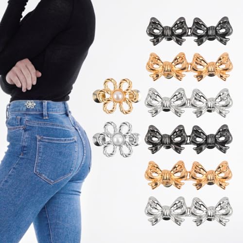 16 Stück Hosenbundspanner, Taillenknopf Stift Taille Verstellschnallen Schleife Blumen Hosenknopf Spanner für Weite Jeans Taillenspannerknopf Kleidungszubehör von Gosknor