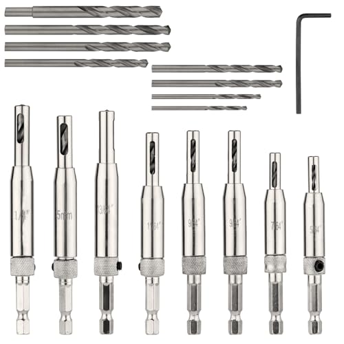 17stk Selbstzentrierende Scharnierbohrer-Bits, Scharnierbohrer Selbstzentrierend aus Silbernem Karbonstahl mit Schraubenschlüssel Selbstzentrierende Scharnierbohrer für Türen Fenster Schränke von Gosknor