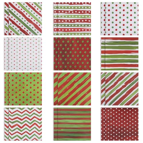 24 Blatt Weihnachtsmusterpapier, 30x30cm Doppelseitiges Weihnachtsbastelpapier Rot-Grünes Strukturiertes Scrapbookpapier zum Basteln von Scrapbookkarten (12 Designs) von Gosknor