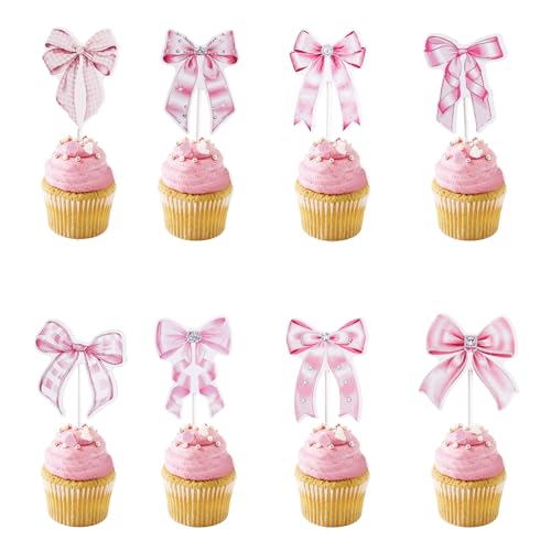 24st Cupcake Topper Schleife, Kokette Schleife Cupcake Deko Schleifen Süße Schleife Cupcake Picker Geburtstagsdekoration für Junggesellinnenabschied Babyparty Hochzeit Verlobung Mädchenparty von Gosknor