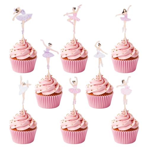 32stk Ballerina-Cupcake-Set, 8 Stile Ballerina-Cupcake-Topper Ballerina-Tutu Cupcake Dekorationen Topper Ballettschuh-Cupcake-Picker Perfekte Dekoration für Kuchen Cupcakes Desserts Muffins von Gosknor