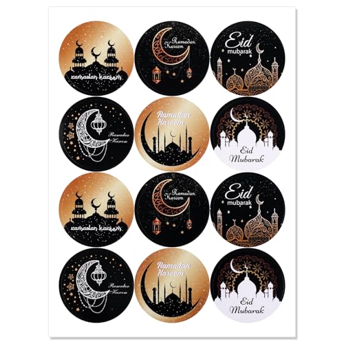 36 Blatt Ramadan-Aufkleber, Zarter Eid Mubarak-Aufkleber für Fenster Laptop Handyhülle Tablet Wasserflasche Stoßstange Skateboard von Gosknor