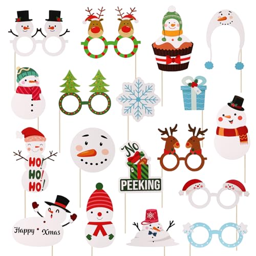 36stk Weihnachts Foto Requisiten, Fotoautomaten-Requisiten mit Weihnachtlichem Schneemann-Design Posen-Schild-Dekorationen Weihnachtsbild-Ausschnitte für Weihnachtsparty-Geschenke von Gosknor