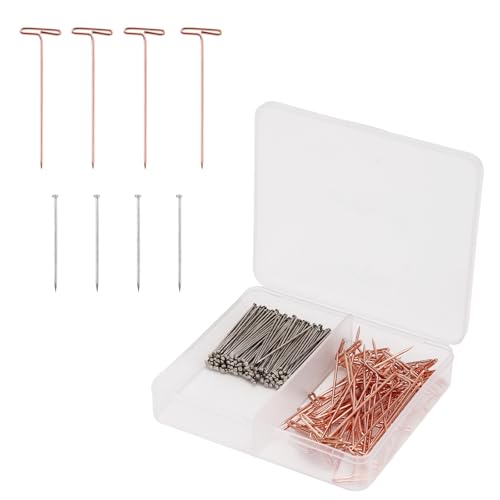 380 Stück Gerade Pins und T Nadeln, 26mm + 38mm Edelstahl T-förmige Stecknadeln Stecknadeln für Perücken mit Transparenter Box zum Blockieren von Strickarbeiten Nähen Schmuck und Basteln von Gosknor