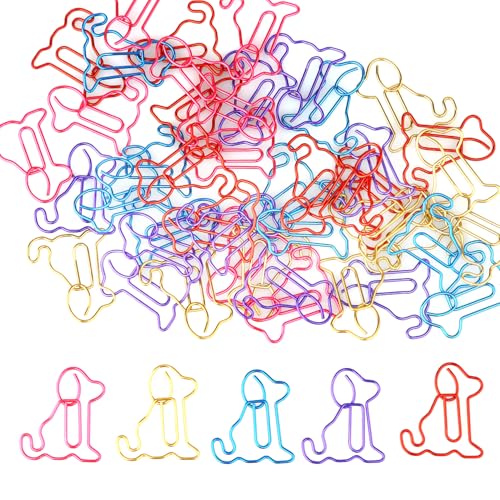 50 Stück Büroklammern in Hundeform, Bunte Lustige Hunde-Büroklammern Süße Tier-Lesezeichen Kleine Büroklammer Schul und Bürobedarf für Frauen Männer Lehrer Hundeliebhaber von Gosknor