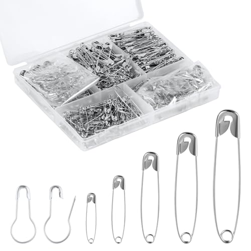 500st Sicherheitsnadeln Sortiert, 2 Ausführungen Metall Sicherheitsnadeln für Kleidung 22/19/28/38/45/54mm Safety Pins mit Aufbewahrungsbox für Kleidung Basteln Heimzubehör von Gosknor