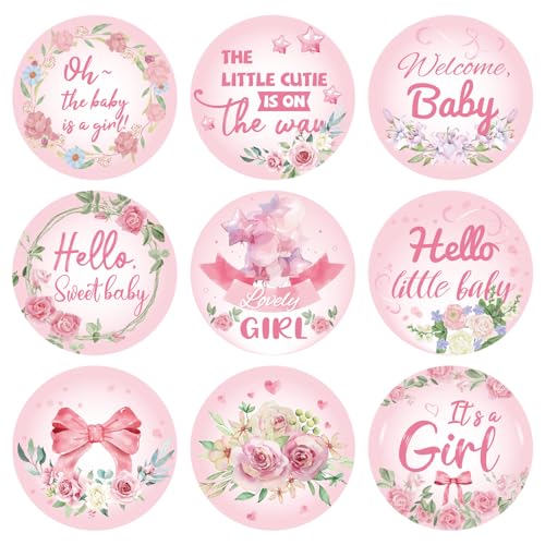 504stk Mädchen Babypartyaufkleber für Gastgeschenke, Rosa Süß It's A Girl Babyaufkleber Rund Baby Mädchen Etiketten für Schokolade Süßigkeiten Geschenkverpackung Scrapbooking (Blumen) von Gosknor