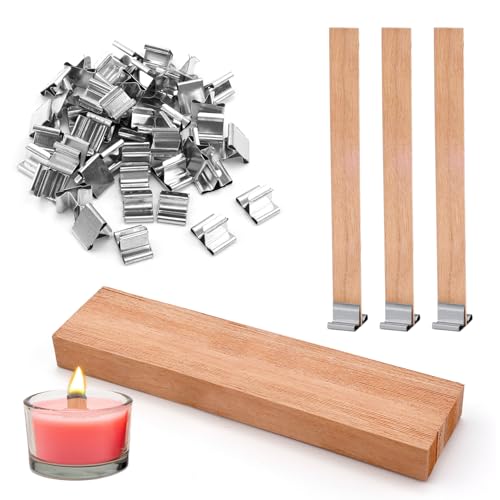 50stk Holzdochte für Kerzen, 13x1,3cm Knisternde Holzdochte mit 50stk Eisenständern Holzdochte zur Kerzenherstellung zur Kerzenherstellung DIY-Duftkerze von Gosknor