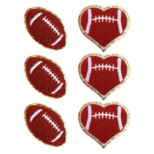 6 Stück Fußball-Aufbügler, Herzförmiger Fußball-Aufnäher Chenille mit Goldenem Rand Rugby-Aufbügler American-Football-Aufnäher Sport-Aufnäher Bestickter Aufbügler Nähflicken von Gosknor